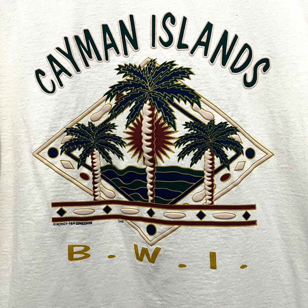 Cayman Islands T-Shirt Women Size L 1998 Single Stitch White Cream Retro Graphic